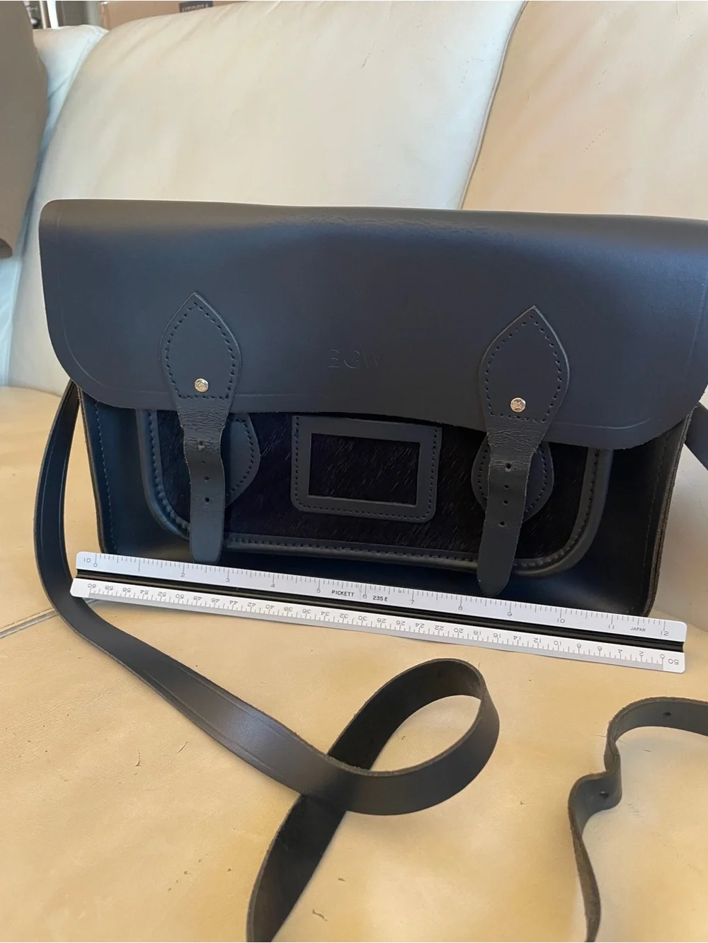 🇬🇧 The Cambridge Satchel Company-Black Leather and Calf Skin Messenger Bag